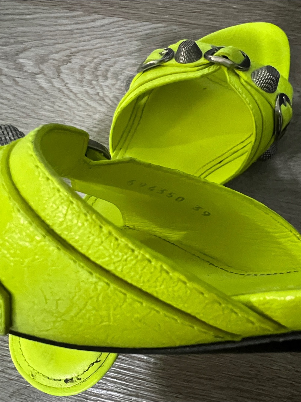 BALENCIAGA Cagole Flou Yellow 50mm Sandal  Kitten Heels - Picture 8 of 11